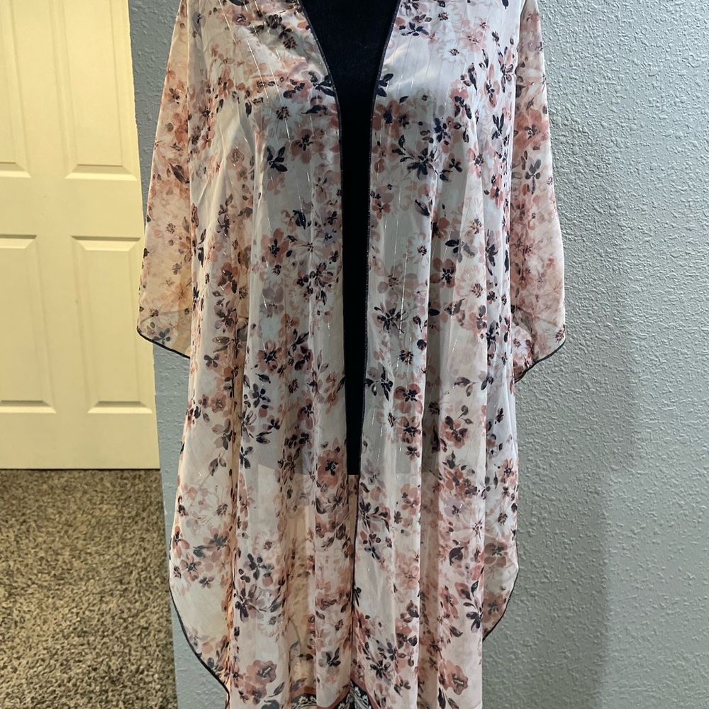 Cato Floral Sheer Poncho - Pink and Black